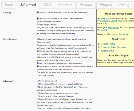 wp super cache advanced settings - مجلة ووردبريس