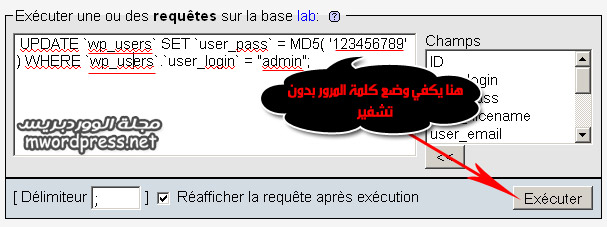 sql query password - مجلة ووردبريس