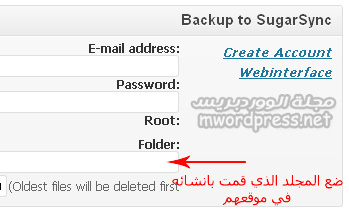 BackWPup SugarSync settings - مجلة ووردبريس