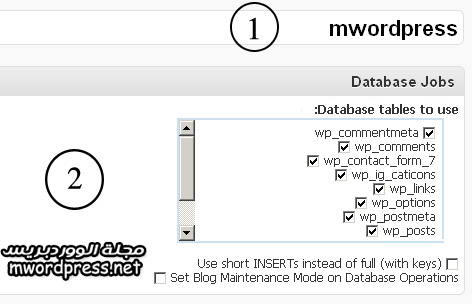 BackWPup database table use - مجلة ووردبريس