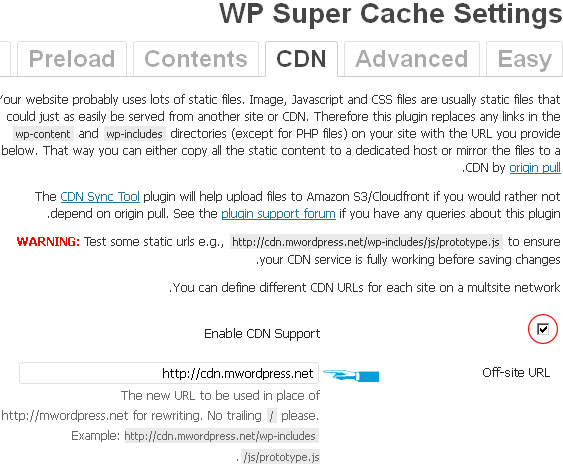 wp super cache cdn options - مجلة ووردبريس
