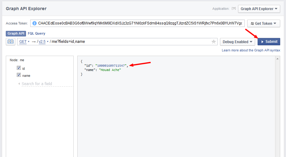 Graph API Explorer facebook userid - مجلة ووردبريس