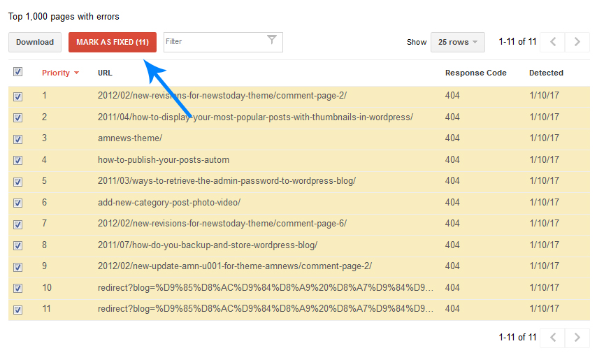 Search Console Crawl Errors fix all links - مجلة ووردبريس