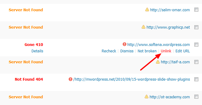 View Broken Links unlink - مجلة ووردبريس