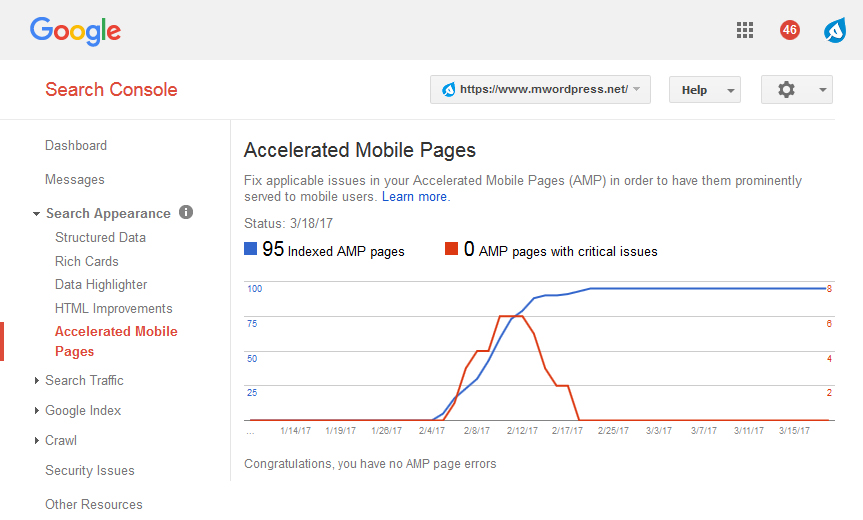 Search Console Accelerated Mobile Pages - مجلة ووردبريس