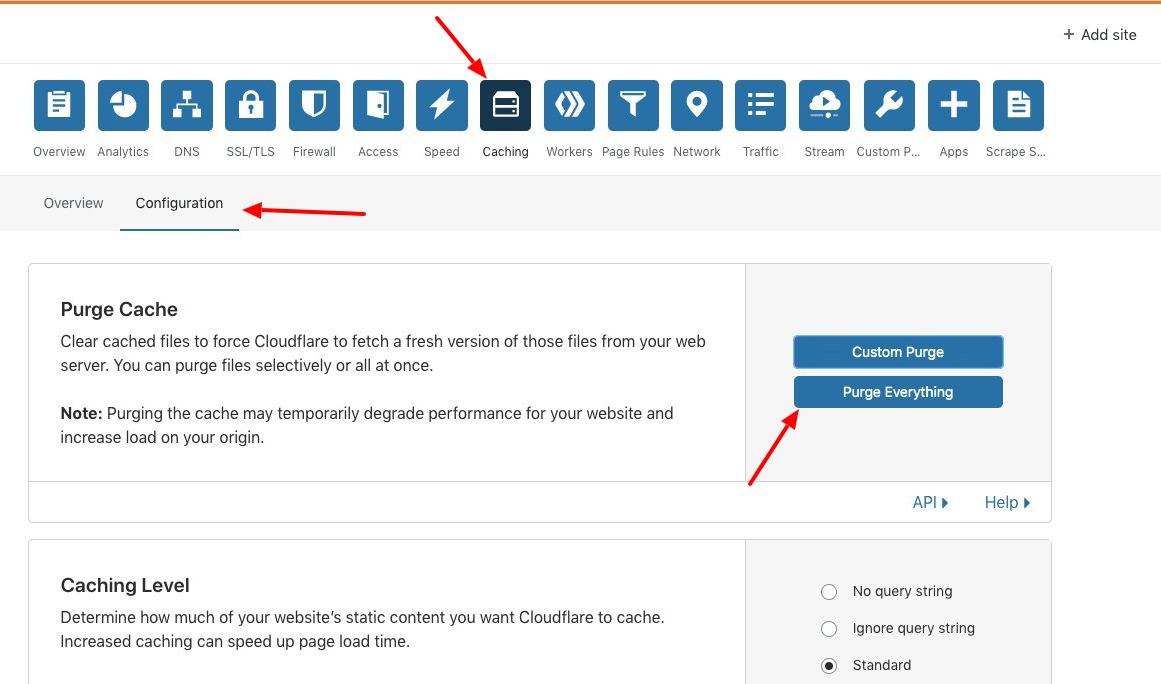 تفريغ التخزين المؤقت للكلود فلاير (cloudflare) الخطوة الاولى