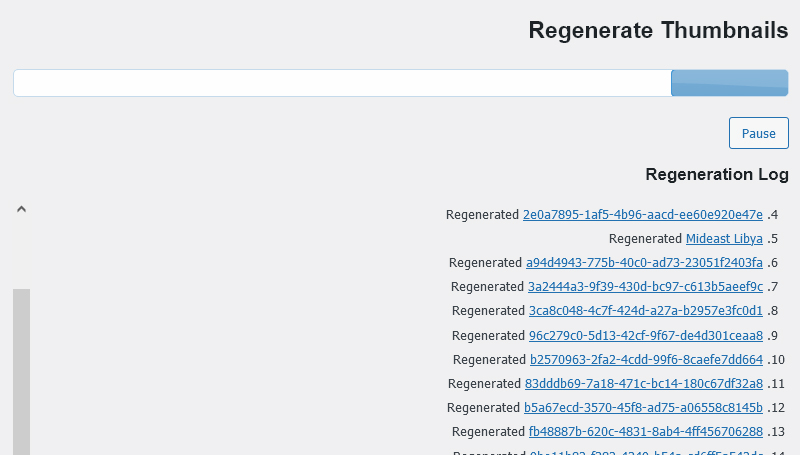 regenerate thumbnails log screen - مجلة ووردبريس